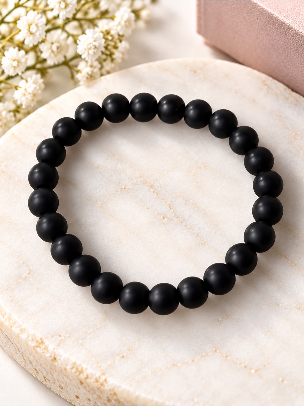 Matte Black Beaded Stretch Bracelet - Men's Accessory